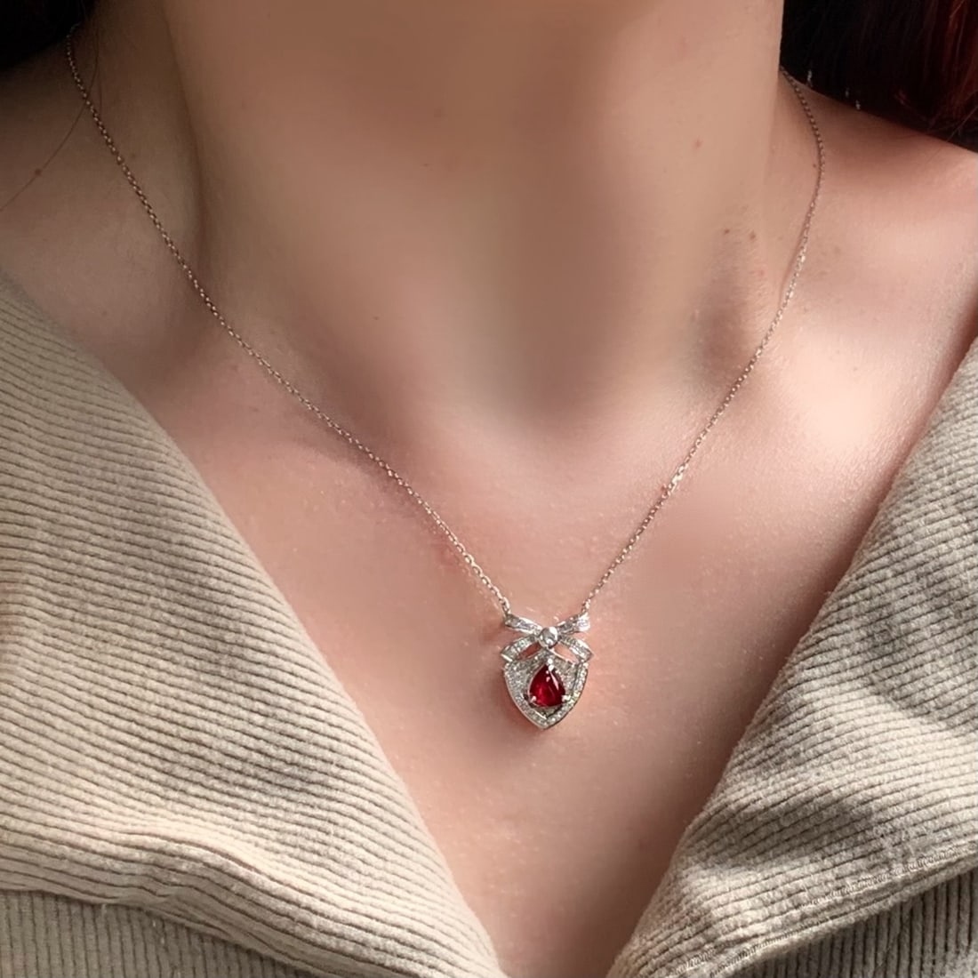 14k Gold 1.12 Ctw Natural Ruby & Diamond Necklace - 4