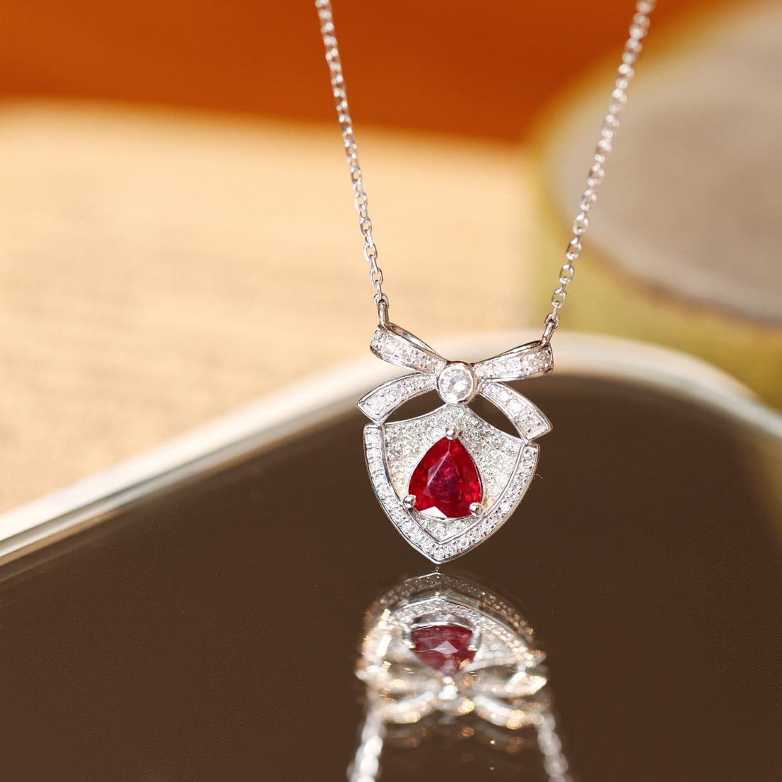14k Gold 1.12 Ctw Natural Ruby & Diamond Necklace - 5