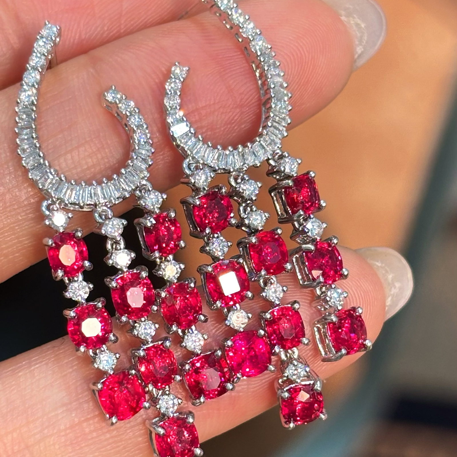 14k Gold 6.06 Ct Natural Ruby & Diamond Earrings - 2