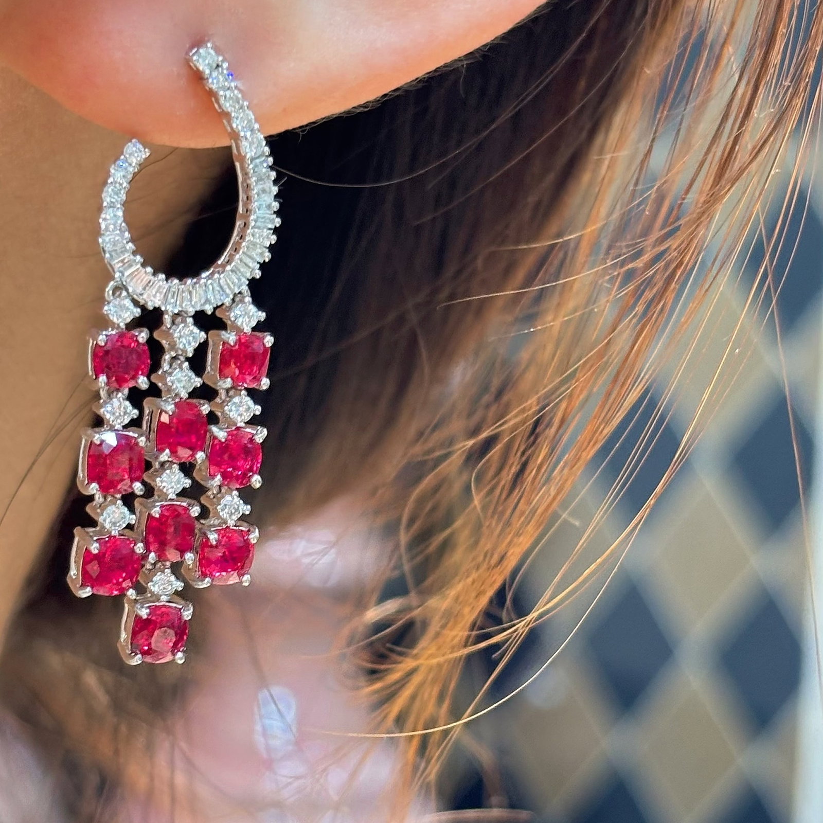 14k Gold 6.06 Ct Natural Ruby & Diamond Earrings - 3