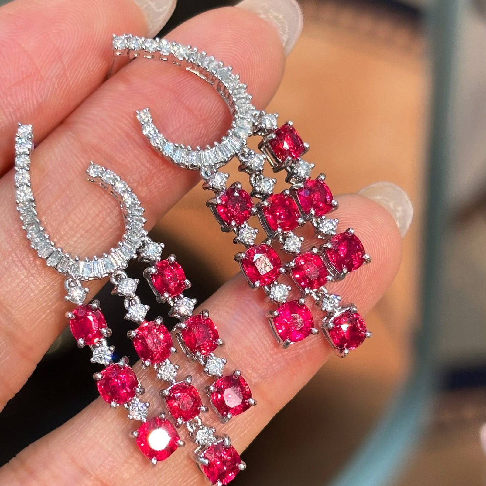 14k Gold 6.06 Ct Natural Ruby & Diamond Earrings - 4