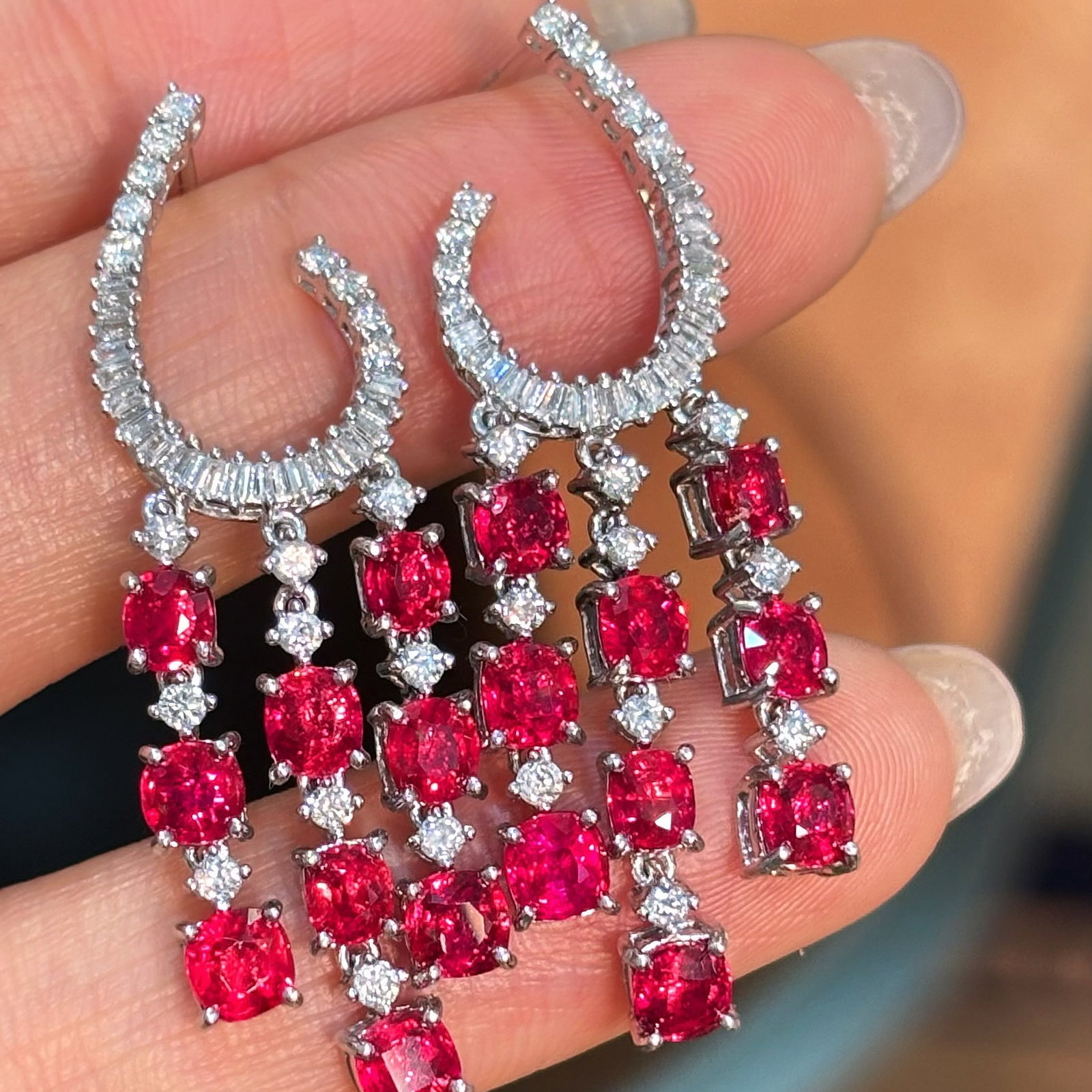 14k Gold 6.06 Ct Natural Ruby & Diamond Earrings - 5