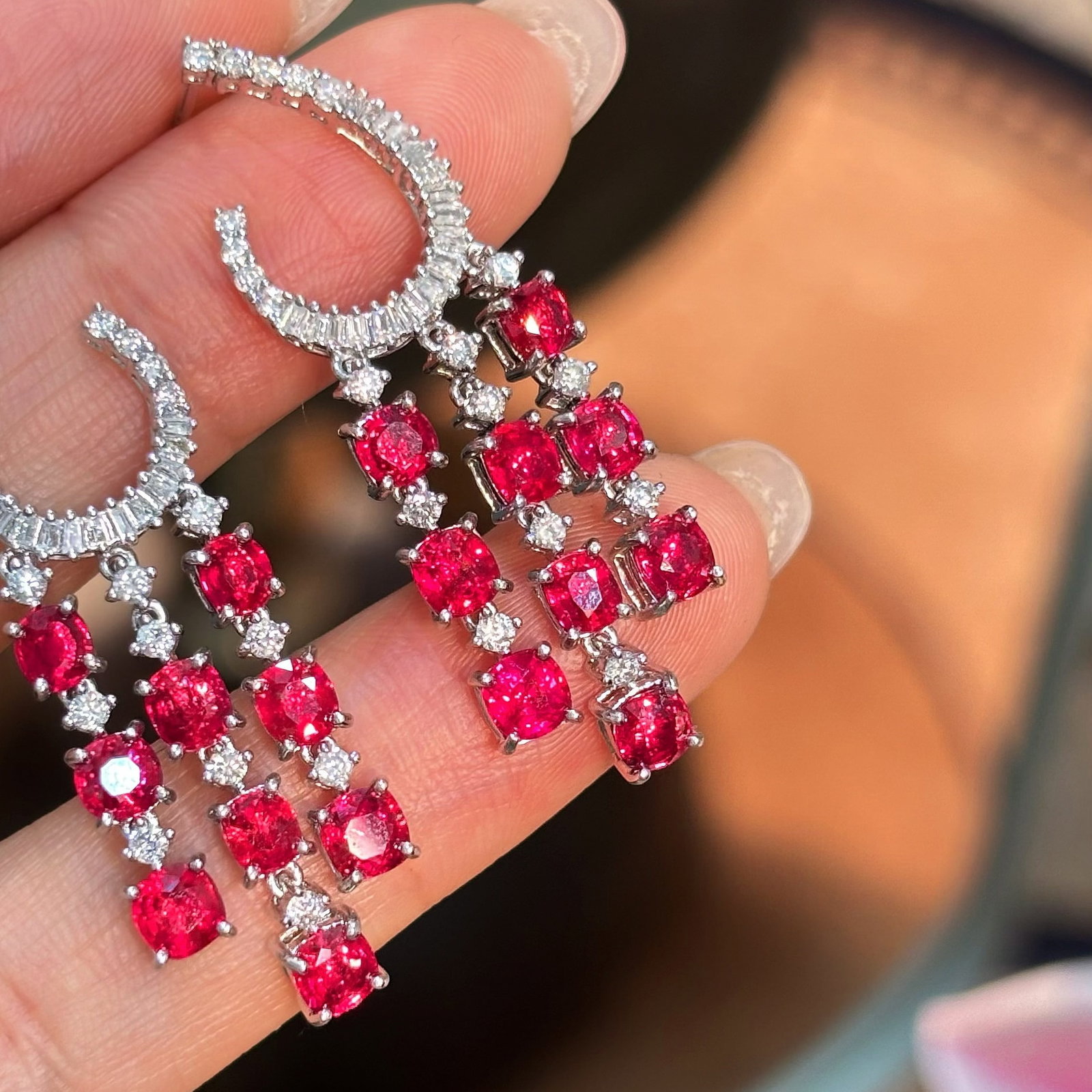 14k Gold 6.06 Ct Natural Ruby & Diamond Earrings - 6