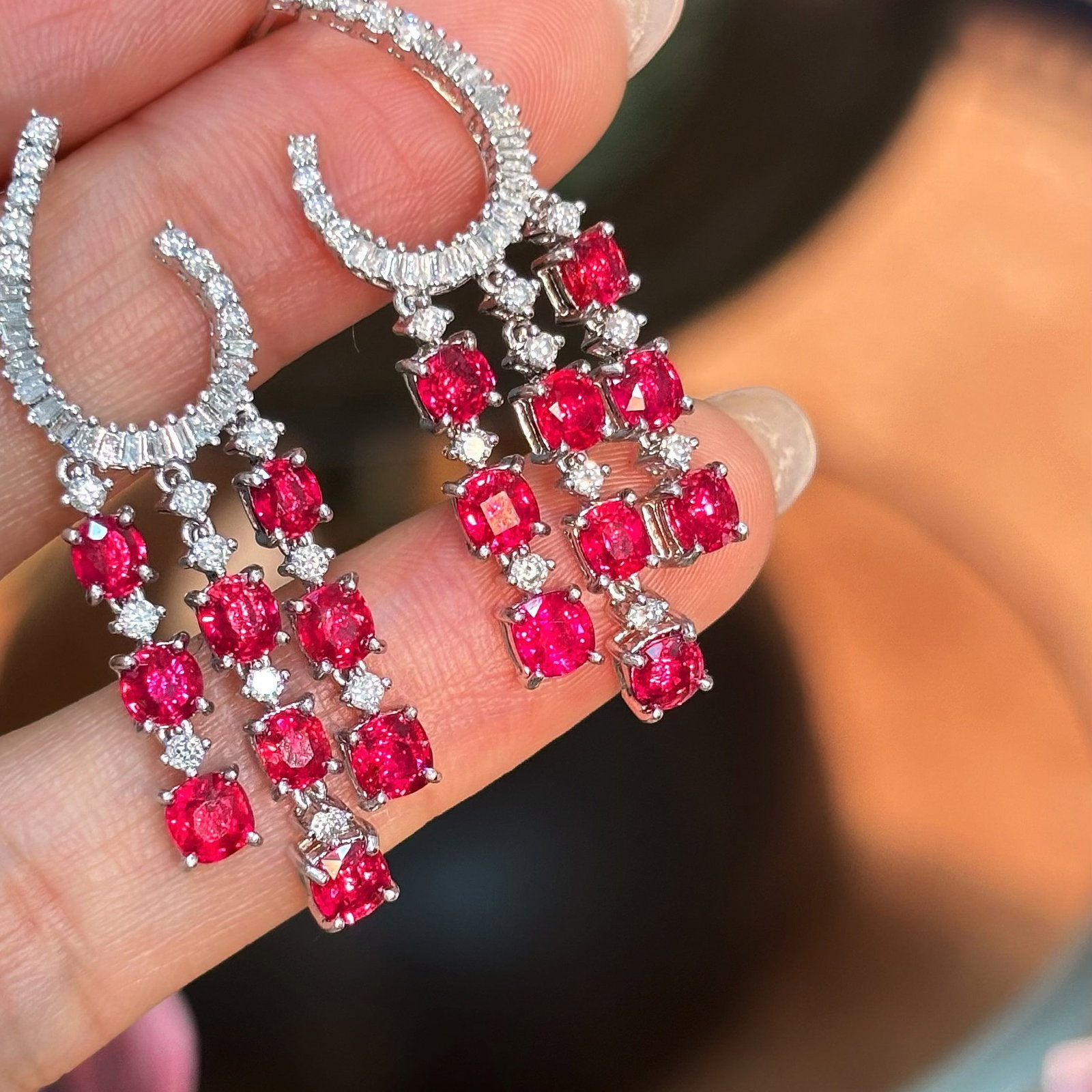 14k Gold 6.06 Ct Natural Ruby & Diamond Earrings - 7