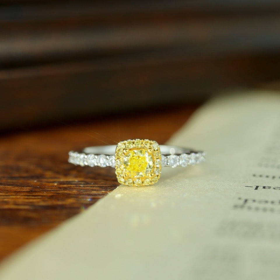 14k Gold 1.14 Ctw Natural Yellow Diamond & Diamond Ring - 4