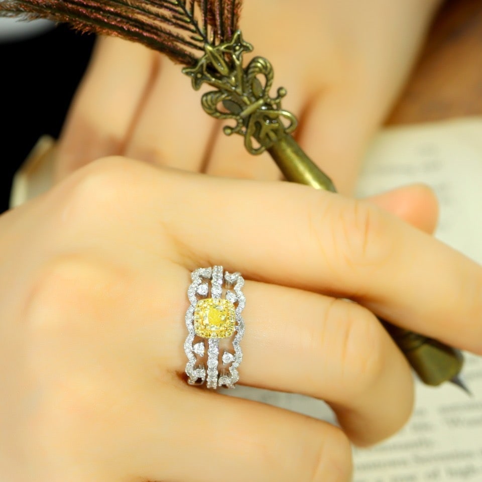 14k Gold 1.14 Ctw Natural Yellow Diamond & Diamond Ring - 7
