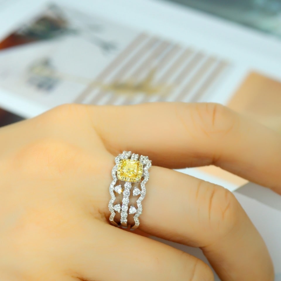 14k Gold 1.14 Ctw Natural Yellow Diamond & Diamond Ring - 9