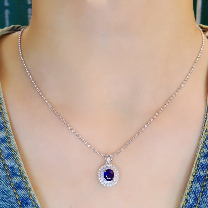 14k Gold 1.27 Ctw Natural Sapphire & Diamond Pendant( Without Chain ) - 4