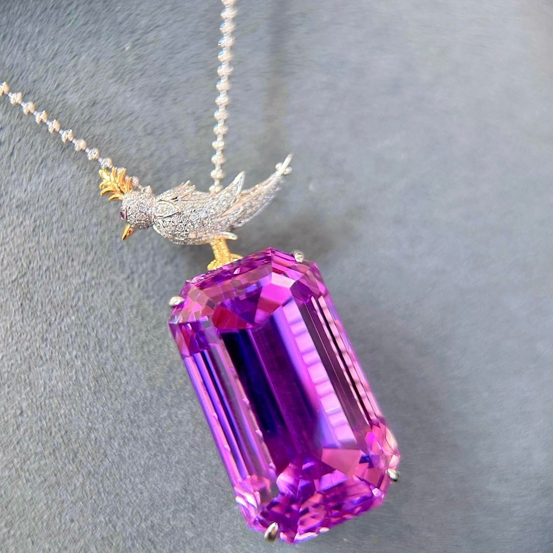 14k Gold 91.12 Ctw Natural Kunzite & Diamond Brooch/pendant( Without Chain ) - 3