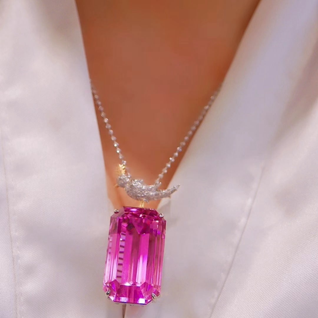 14k Gold 91.12 Ctw Natural Kunzite & Diamond Brooch/pendant( Without Chain ) - 4