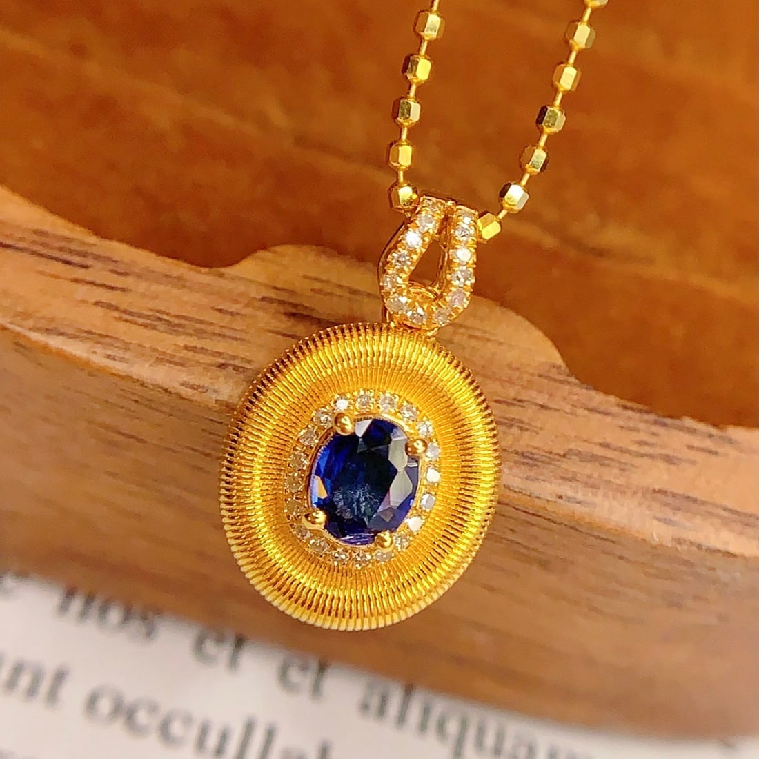 14k Gold 0.45 Ct Natural Sapphire & Diamond Pendant( Without Chain ) - 2