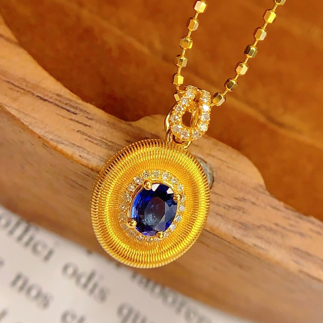 14k Gold 0.45 Ct Natural Sapphire & Diamond Pendant( Without Chain ) - 3