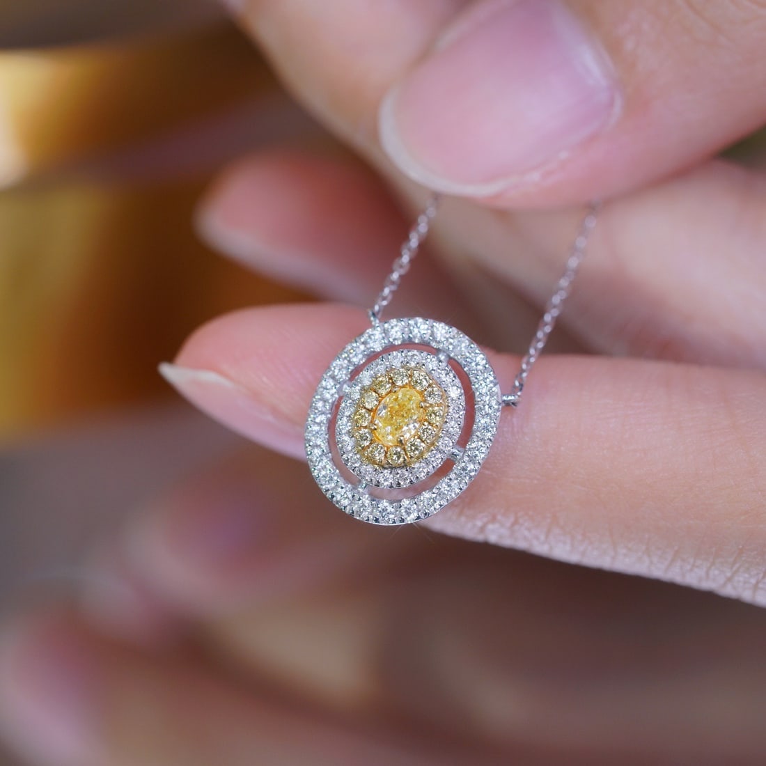 14k Gold 0.50 Ctw Natural Yellow Diamond & Diamond Necklace - 3