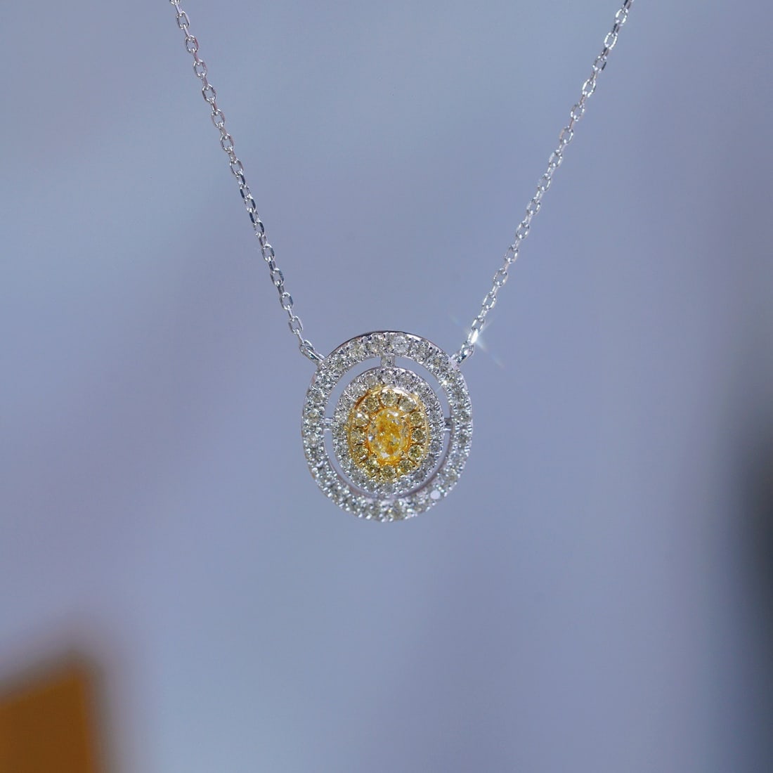 14k Gold 0.50 Ctw Natural Yellow Diamond & Diamond Necklace - 4