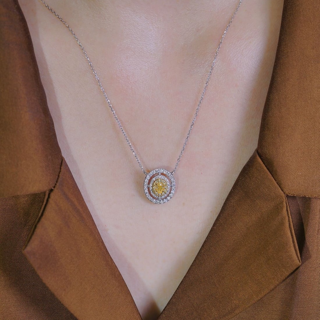 14k Gold 0.50 Ctw Natural Yellow Diamond & Diamond Necklace - 5