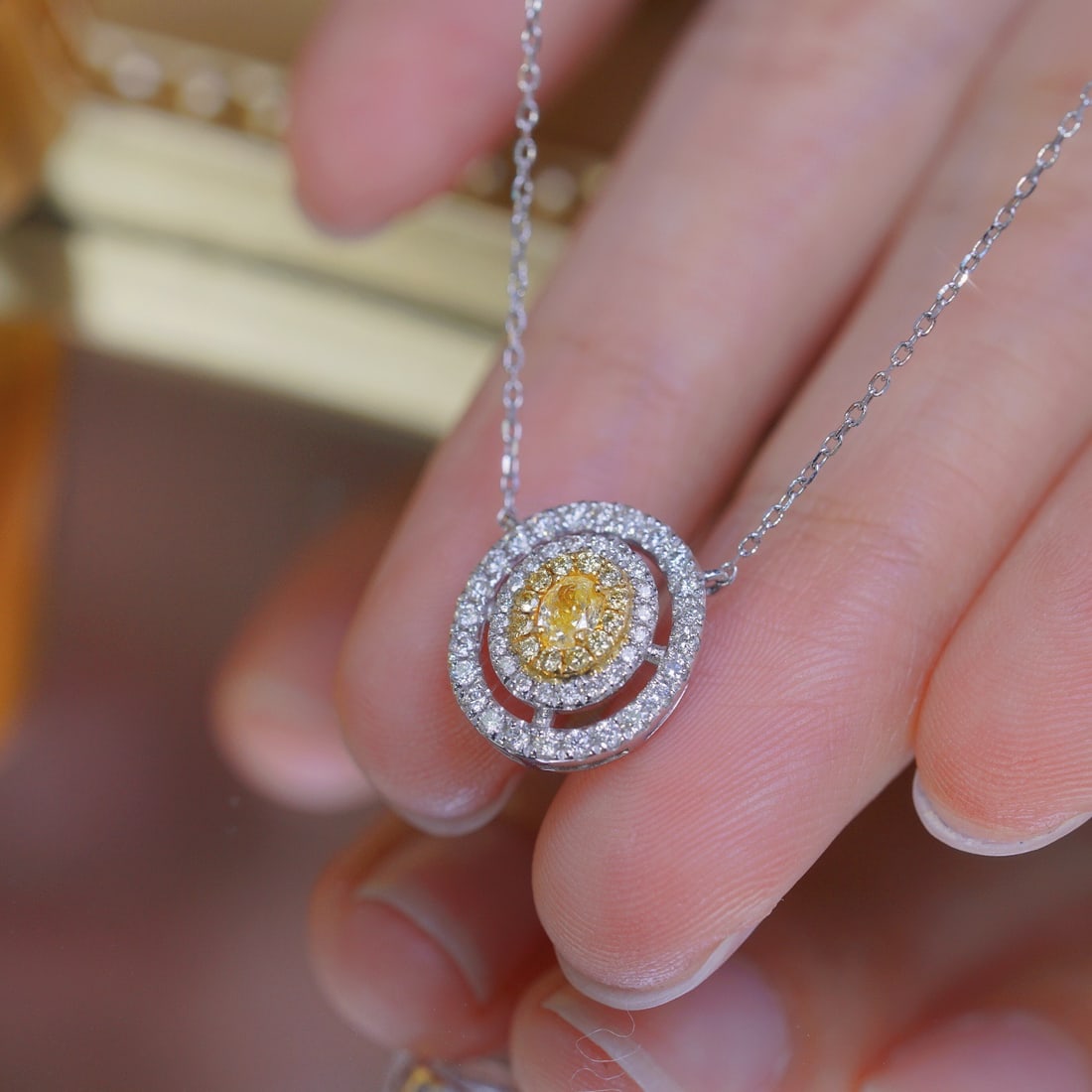 14k Gold 0.50 Ctw Natural Yellow Diamond & Diamond Necklace - 7