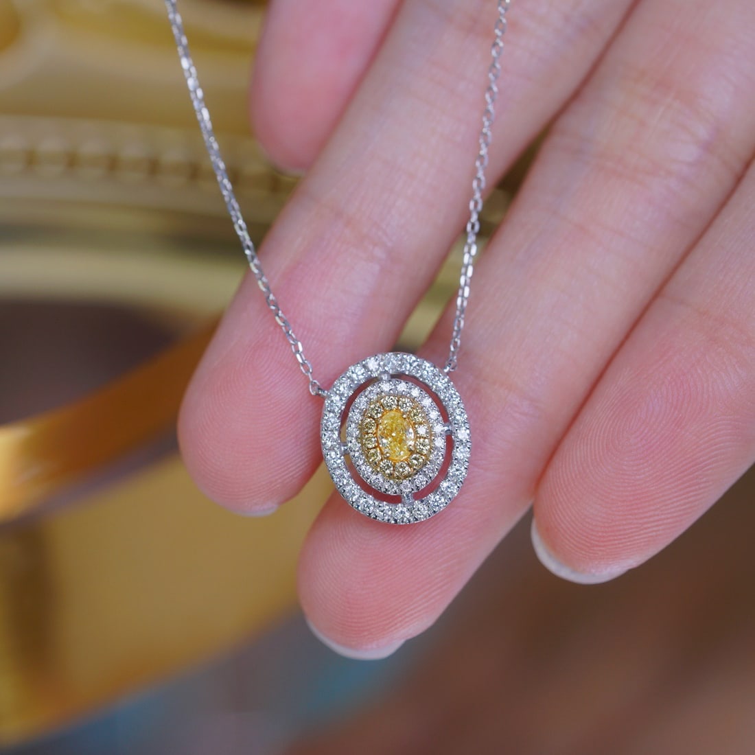 14k Gold 0.50 Ctw Natural Yellow Diamond & Diamond Necklace - 8