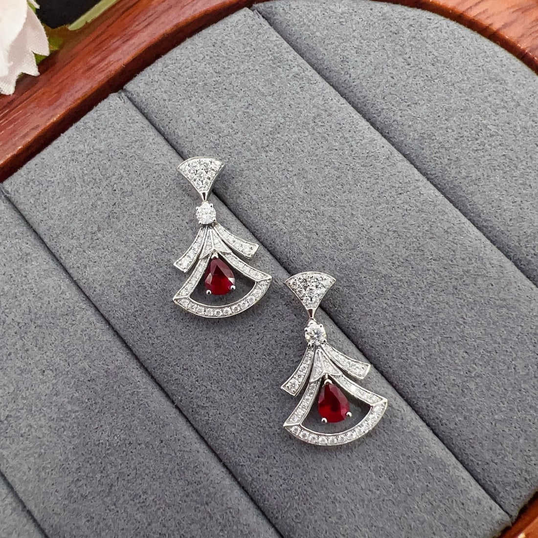 14k Gold 1.00 Ctw Vivid Red Natural Ruby & Diamond Earrings - 2