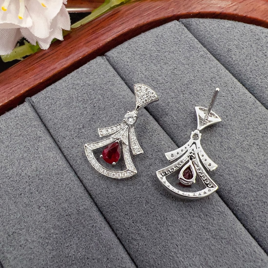 14k Gold 1.00 Ctw Vivid Red Natural Ruby & Diamond Earrings - 3