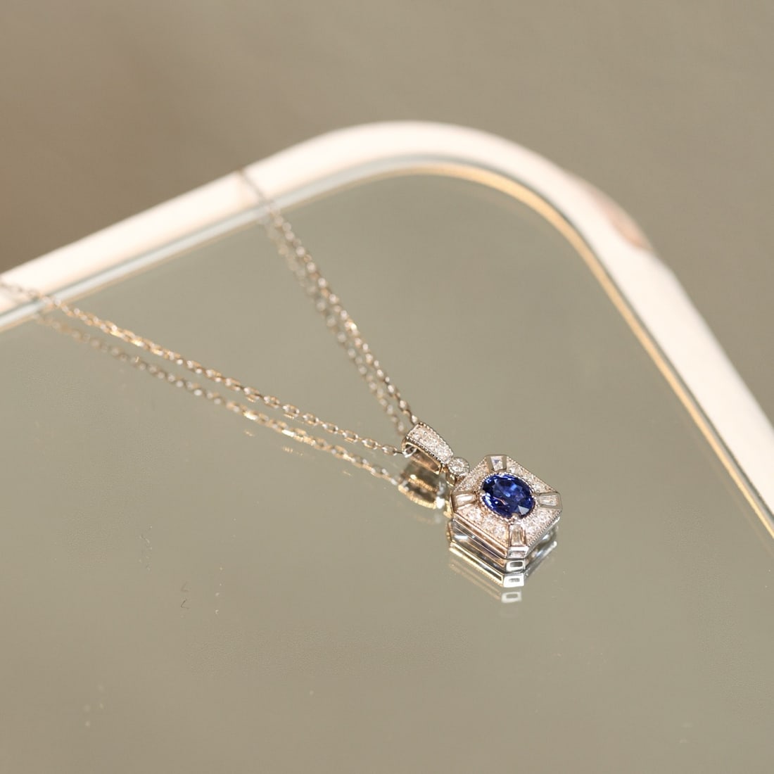 14k Gold 0.75 Ctw Natural Sapphire & Diamond Pendant( Without Chain ) - 2