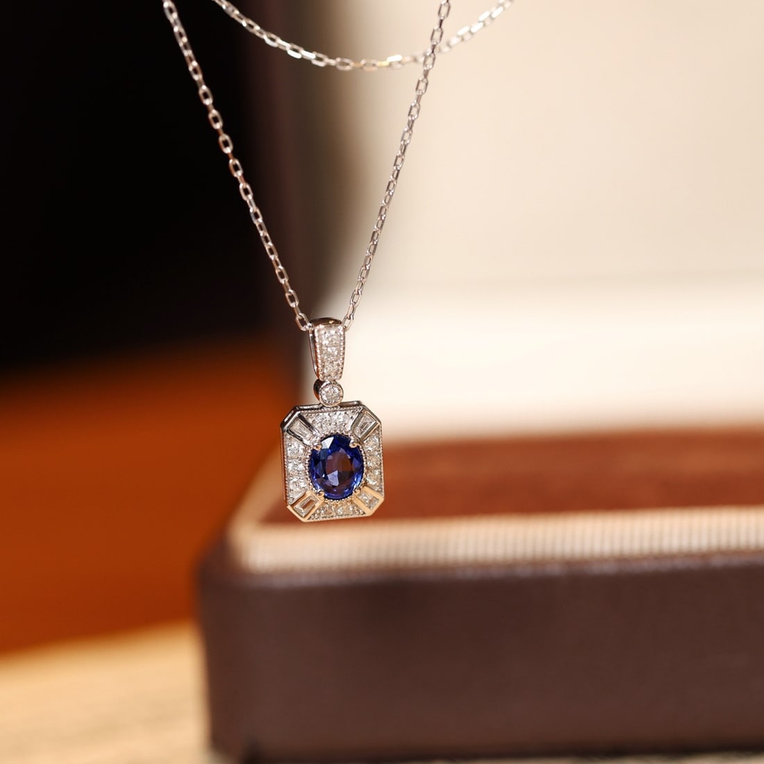 14k Gold 0.75 Ctw Natural Sapphire & Diamond Pendant( Without Chain ) - 3