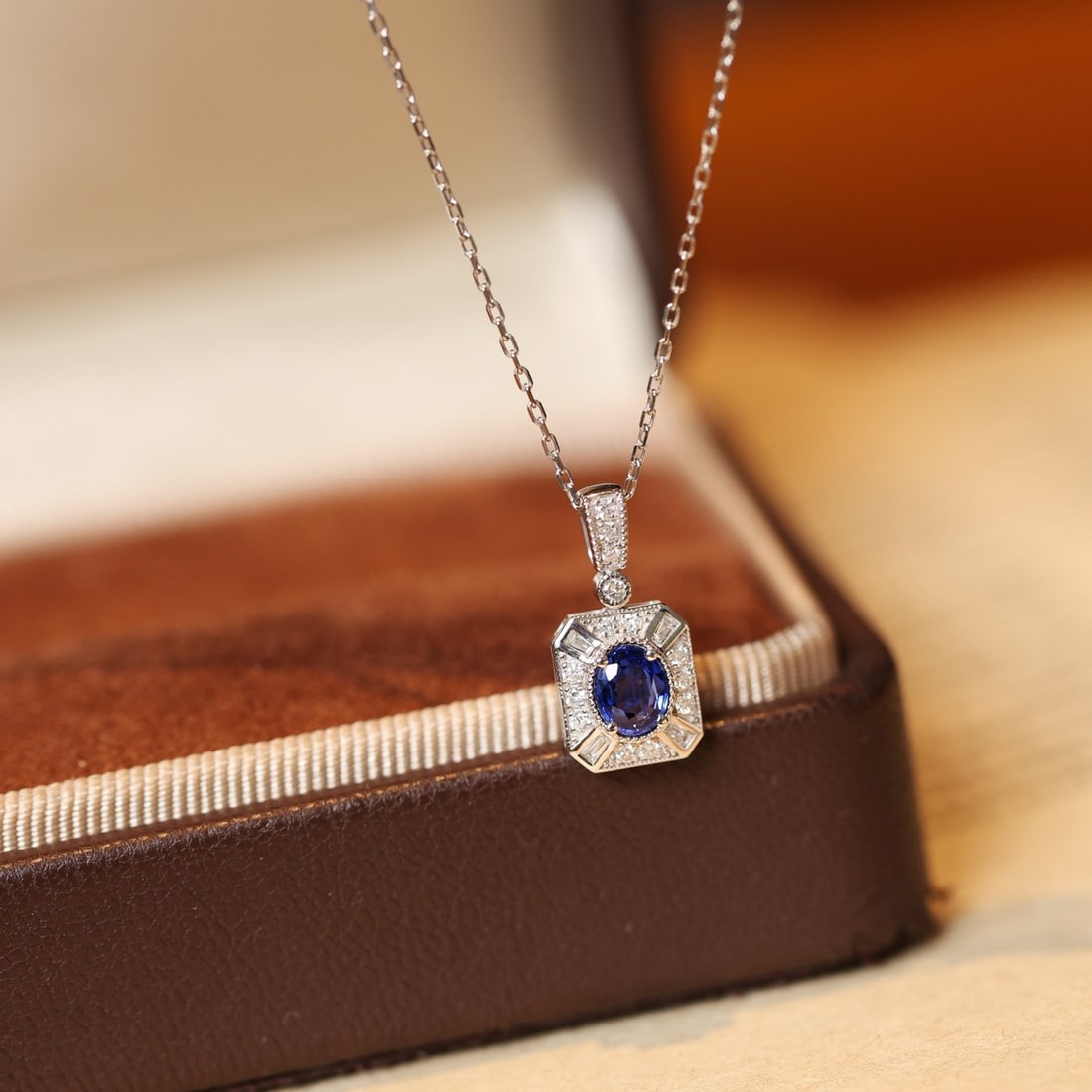14k Gold 0.75 Ctw Natural Sapphire & Diamond Pendant( Without Chain ) - 4
