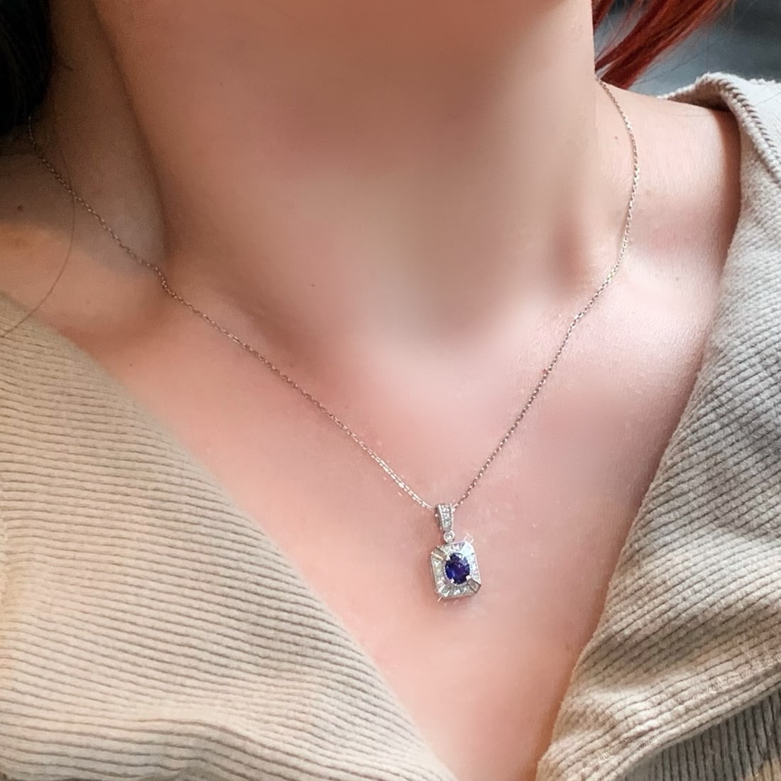 14k Gold 0.75 Ctw Natural Sapphire & Diamond Pendant( Without Chain ) - 5