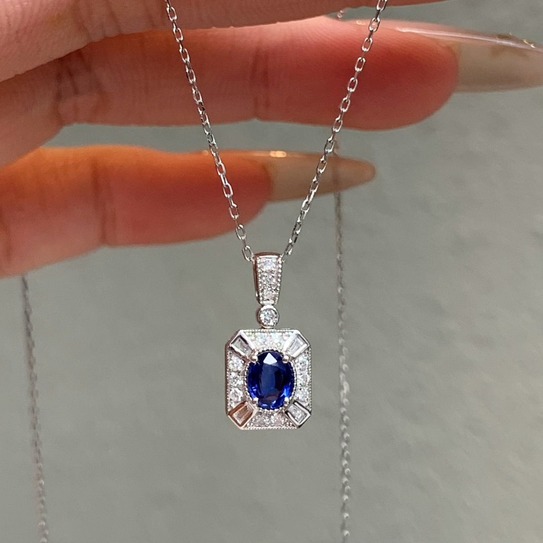 14k Gold 0.75 Ctw Natural Sapphire & Diamond Pendant( Without Chain ) - 6