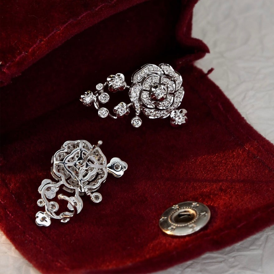14k Gold 0.6 Ct Natural H Diamond & Flowers Earrings - 4