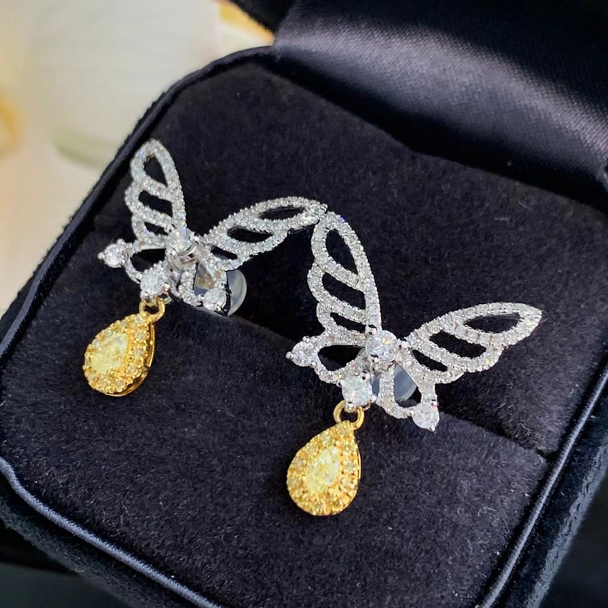 14k Gold 0.90 Ct Natural Color Diamond Earrings - 5