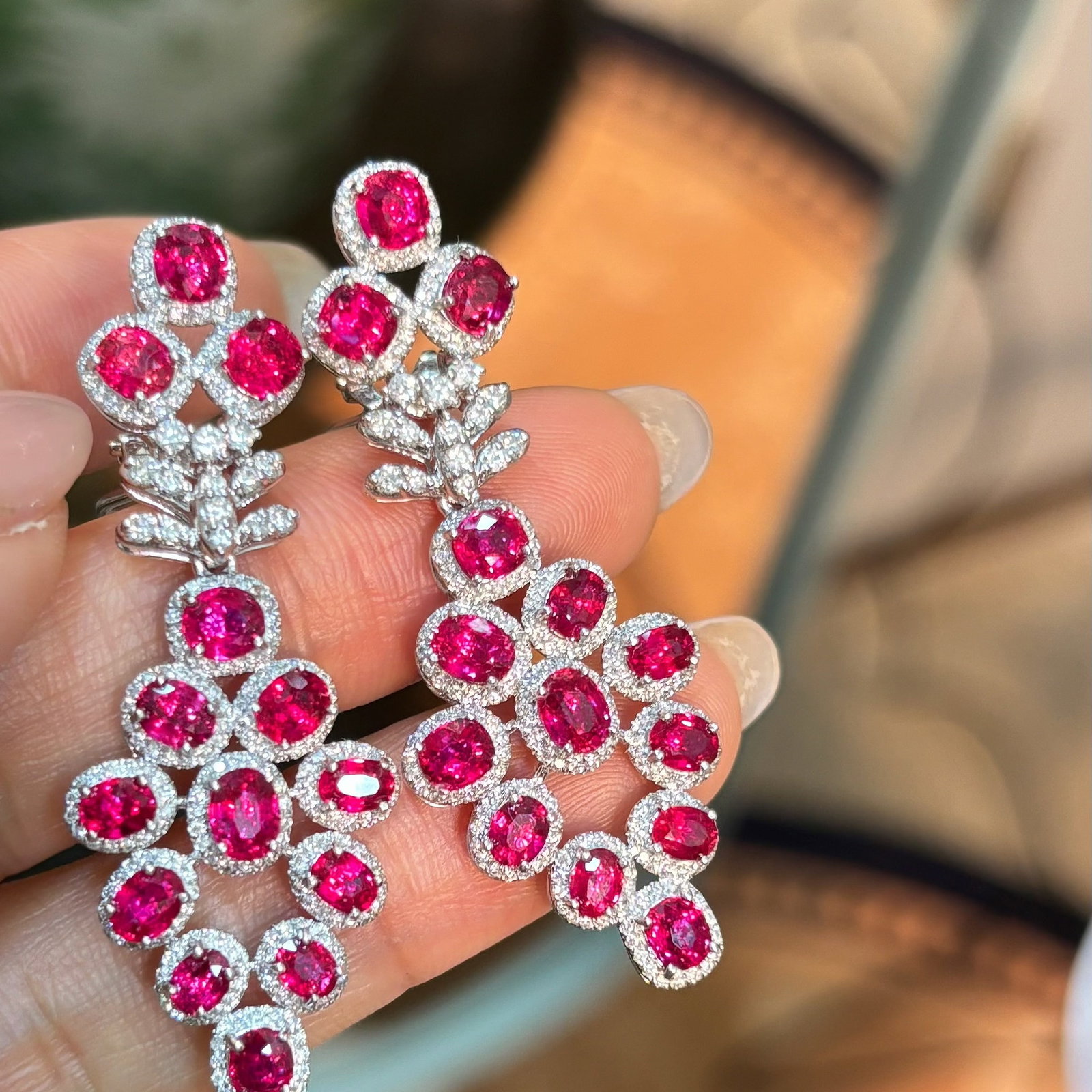 14k Gold 9.1 Ctw Natural Ruby & Diamond Earrings: Ref:231092409 // gold content:14k gold // main gemstone:ruby // shape:multiple // carat weight:7. 8ct // color:red // treatment:natural // // adjacent gemstone 2 : diamond // shape:round // carat weig