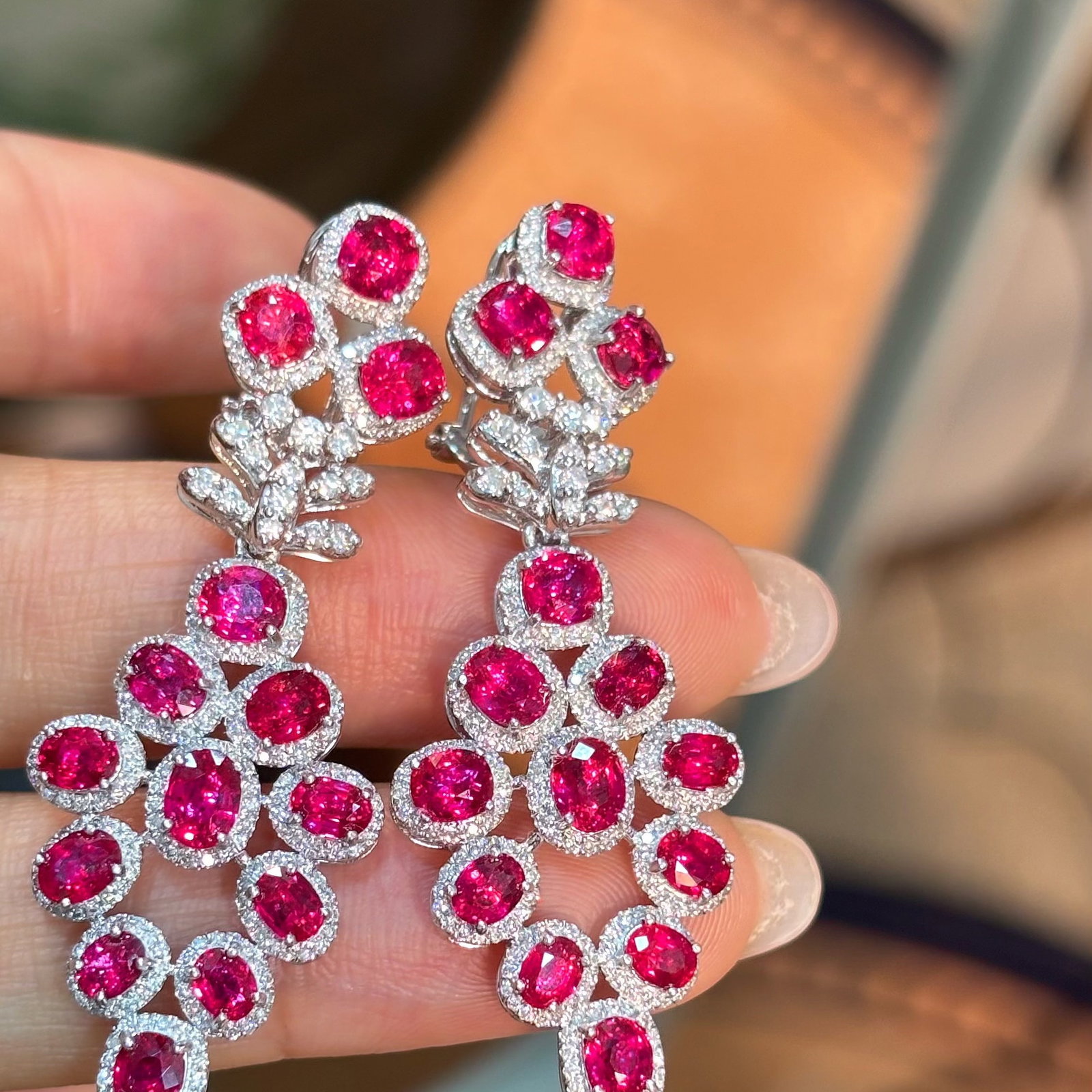14k Gold 9.1 Ctw Natural Ruby & Diamond Earrings - 2