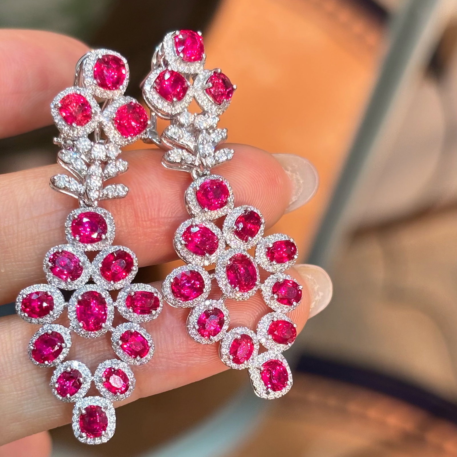 14k Gold 9.1 Ctw Natural Ruby & Diamond Earrings - 3