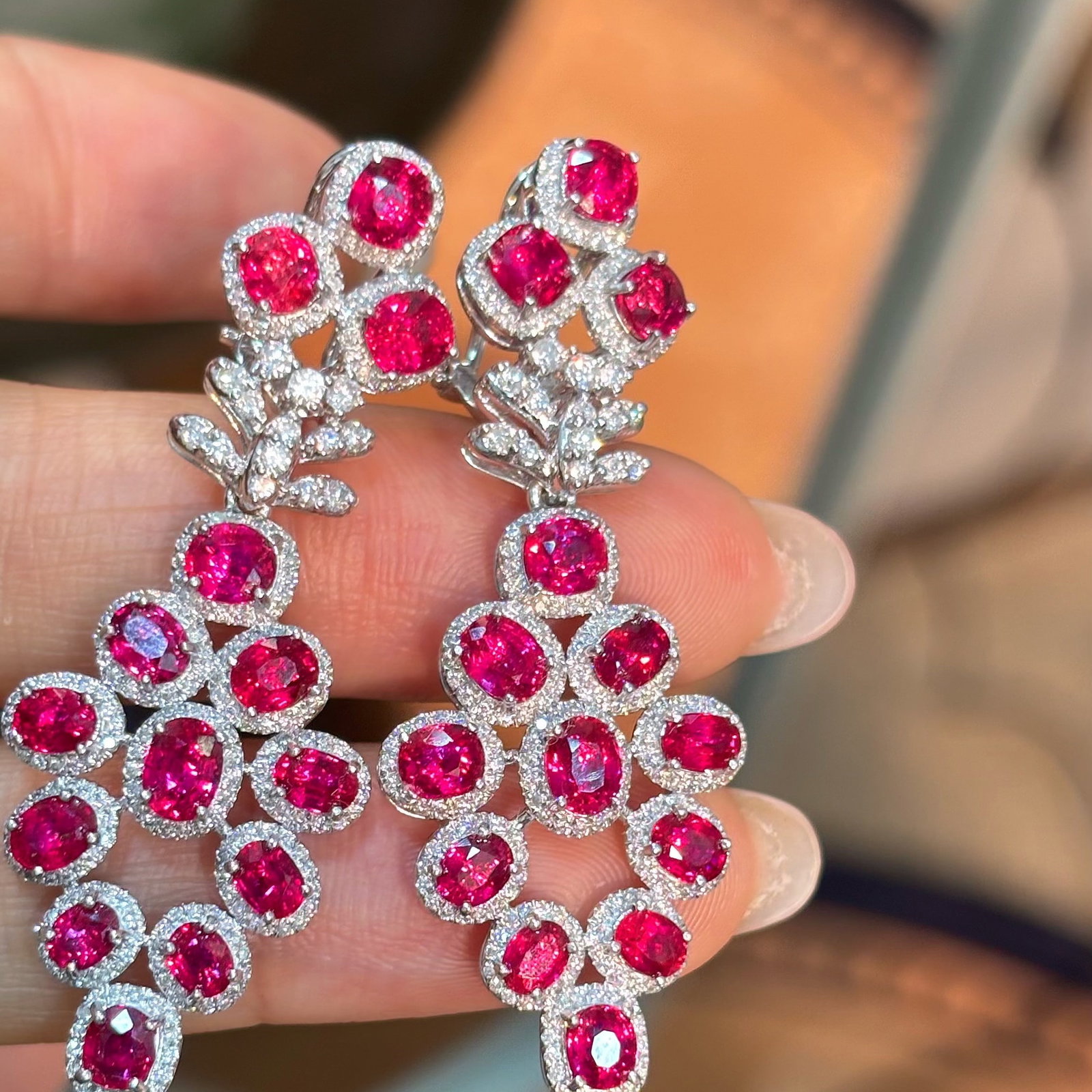 14k Gold 9.1 Ctw Natural Ruby & Diamond Earrings - 4