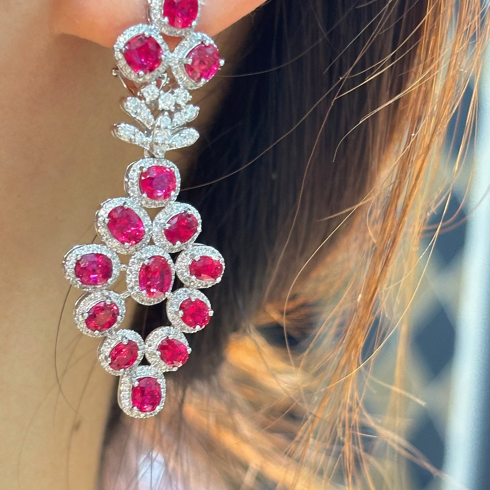 14k Gold 9.1 Ctw Natural Ruby & Diamond Earrings - 5