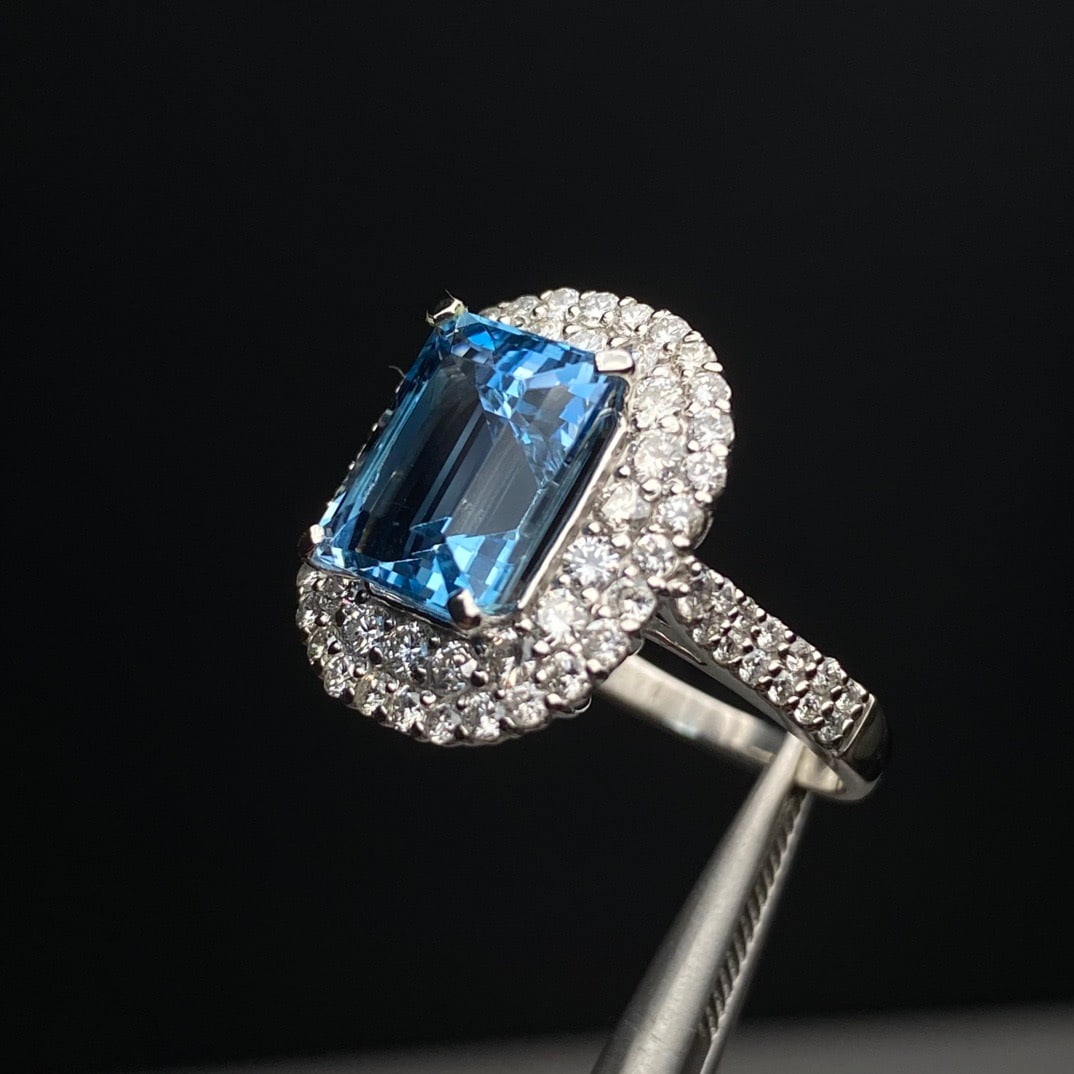 14k Gold 4.93 Ctw Natural Aquamarine & Diamond Ring - 5