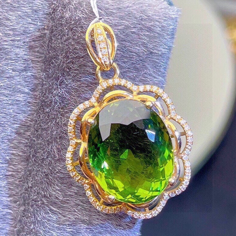 14k Gold 8.53 Ct Natural Tourmaline & Diamond Pendant( Without Chain ) - 6