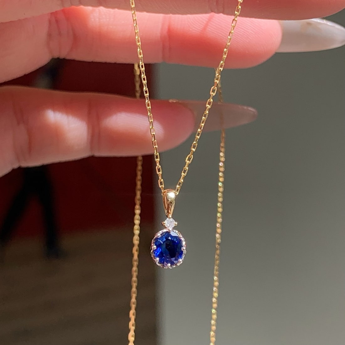 14k Gold 0.59 Ctw Natural Sapphire & Diamond Necklace - 3