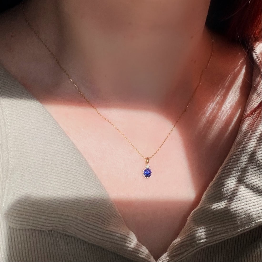 14k Gold 0.59 Ctw Natural Sapphire & Diamond Necklace - 4