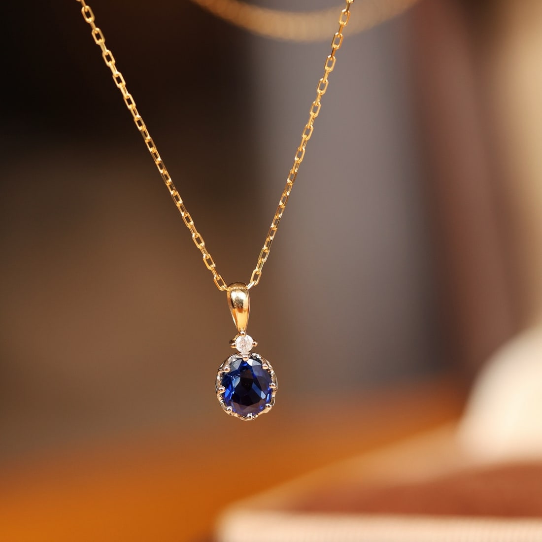 14k Gold 0.59 Ctw Natural Sapphire & Diamond Necklace - 5