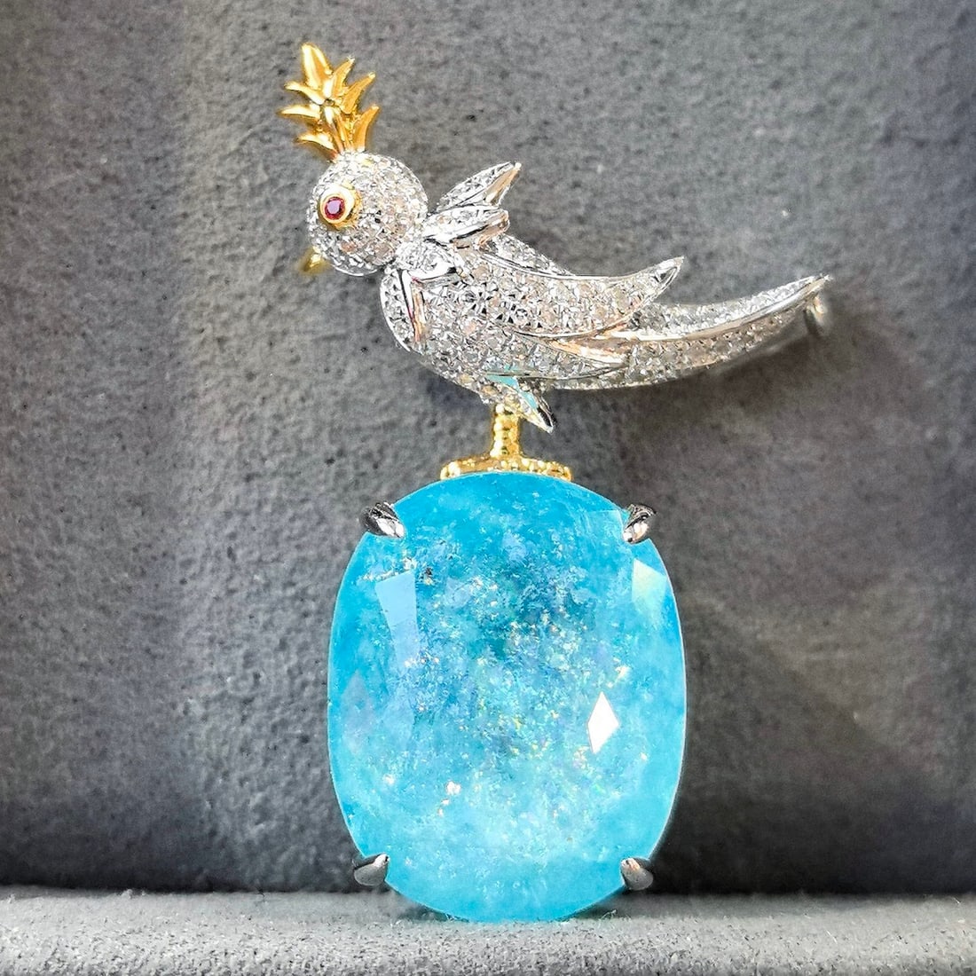 14k Gold 16.64 Ctw Natural Paraiba Tourmaline & Diamond Brooch/pendant( Without Chain ) - 2