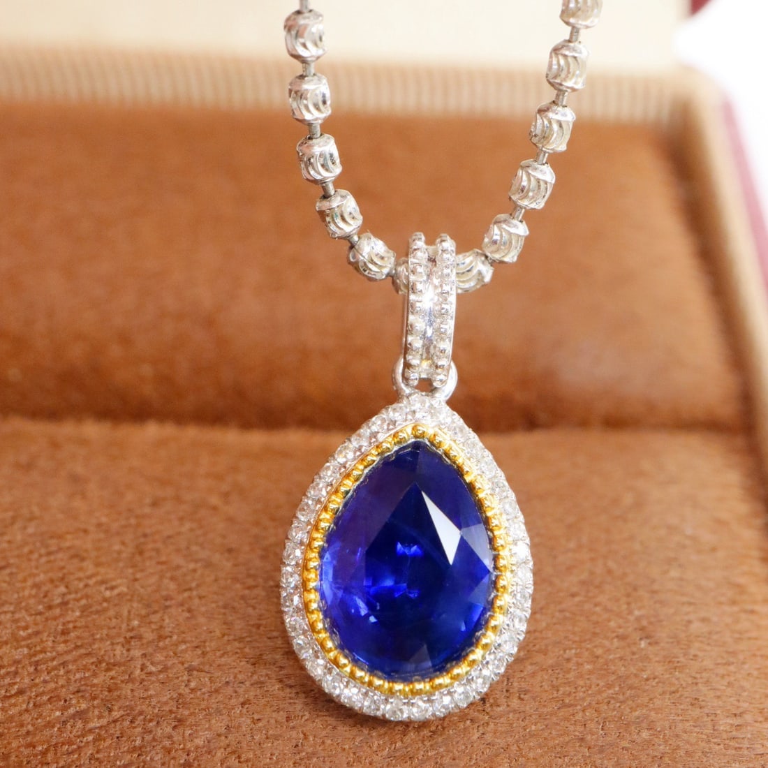 14k Gold 1.63 Ctw Natural Sapphire & Diamond Pendant( Without Chain ) - 2