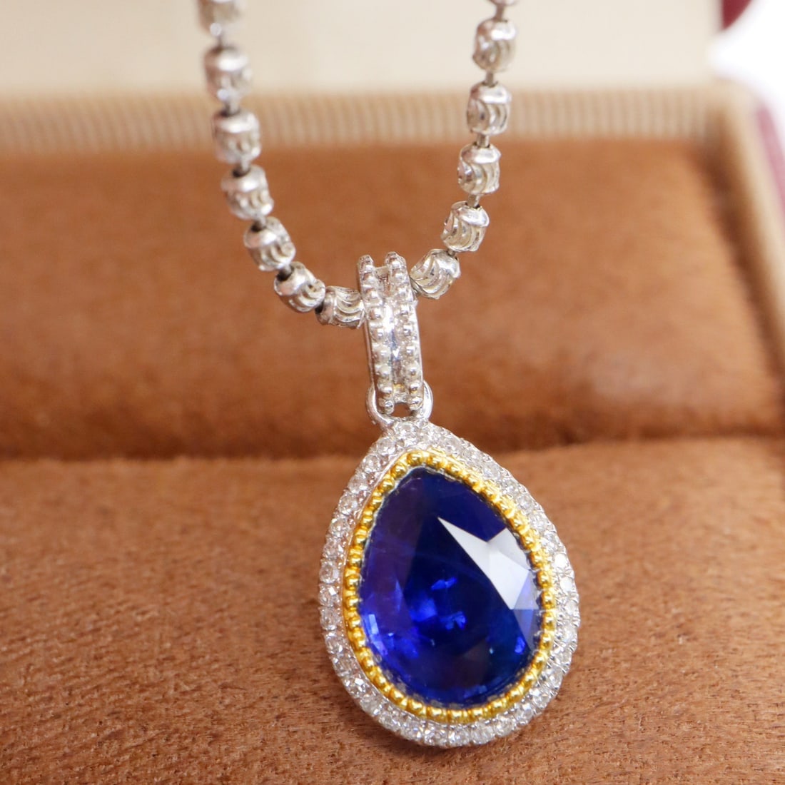 14k Gold 1.63 Ctw Natural Sapphire & Diamond Pendant( Without Chain ) - 3