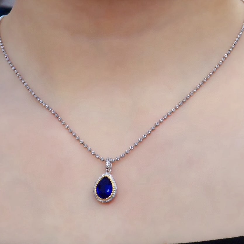 14k Gold 1.63 Ctw Natural Sapphire & Diamond Pendant( Without Chain ) - 5