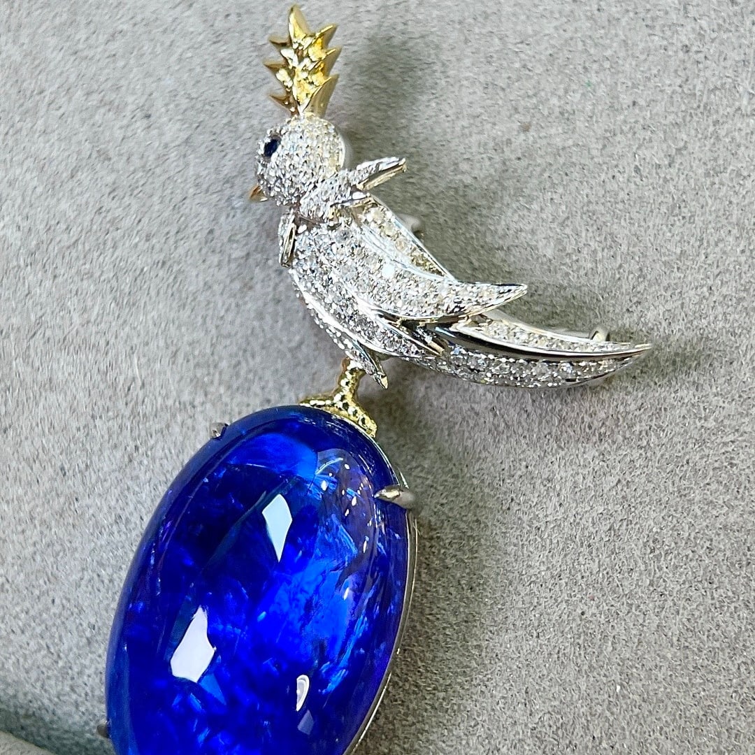 14k Gold 17.89 Ctw Natural Tanzanite & Diamond Brooch/pendant( Without Chain ) - 3