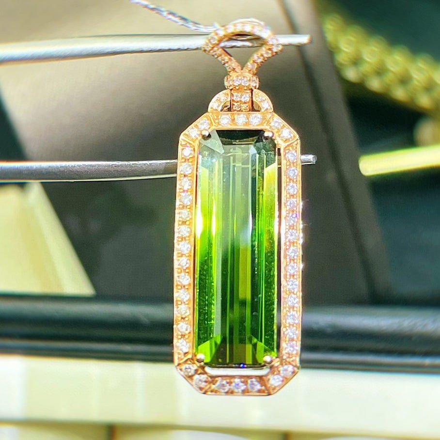 14k Gold 7.65 Ct Natural Tourmaline & Diamond Pendant( Without Chain ) - 5