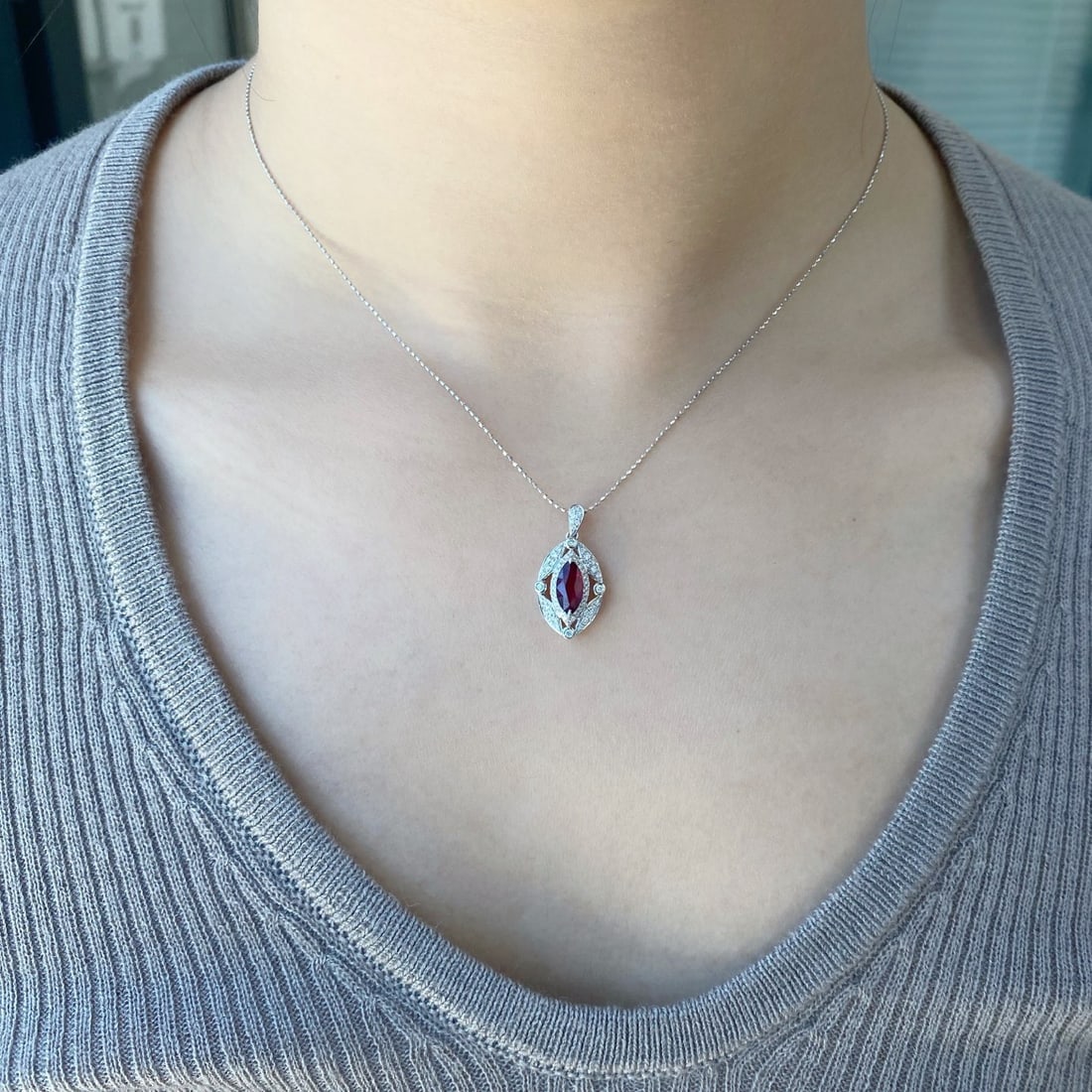 14k Gold 1.31 Ctw Natural Ruby & Diamond Pendant( Without Chain ) - 3