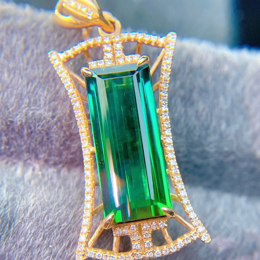 14k Gold 6.6 Ct Natural Tourmaline & Diamond Pendant( Without Chain ) - 5