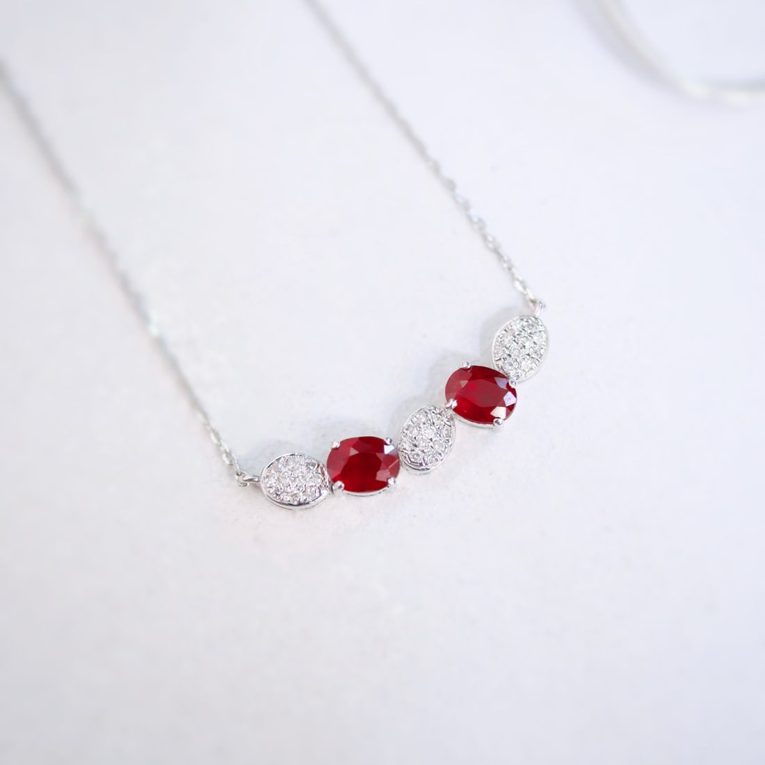 14k Gold 0.94 Ctw Natural Ruby & Diamond Necklace - 3