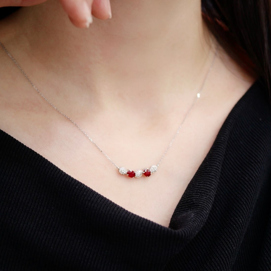 14k Gold 0.94 Ctw Natural Ruby & Diamond Necklace - 4